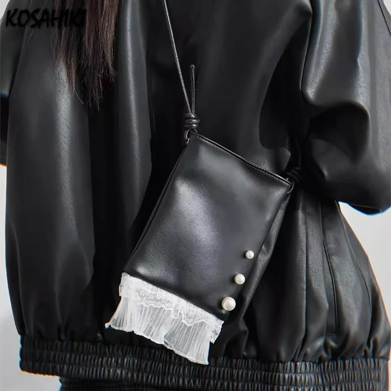 

Korean Fashion Fairy Mini Handbags Streetwear Casual Patchwork Lace Pearl Shoulder Crossbody Bag Y2k Aesthetic Cellphone Bags