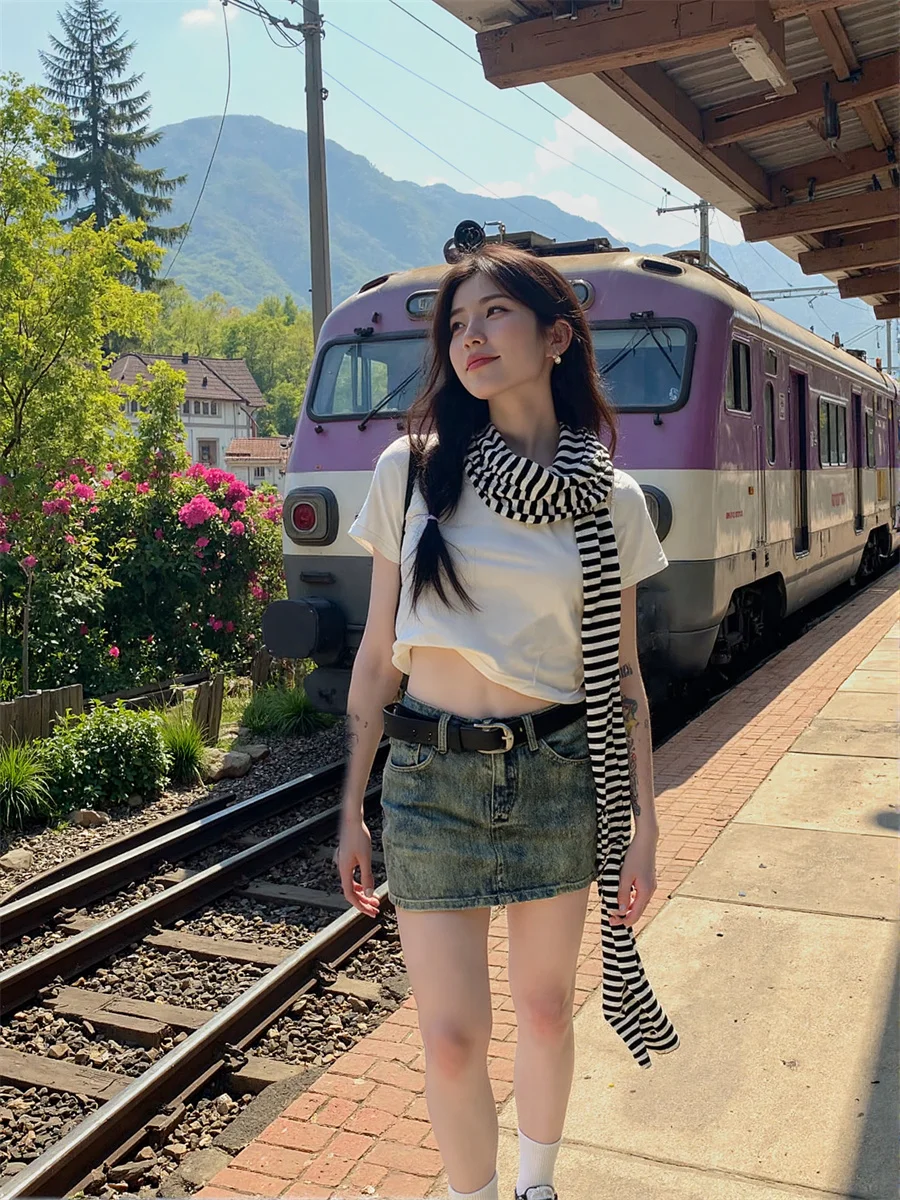 

Denim Mini Skirts Womens Mesh Tulle Banquet Party Flare Ruffles School Uniform Applique Sweet Pleats Dots Candy Embroidery