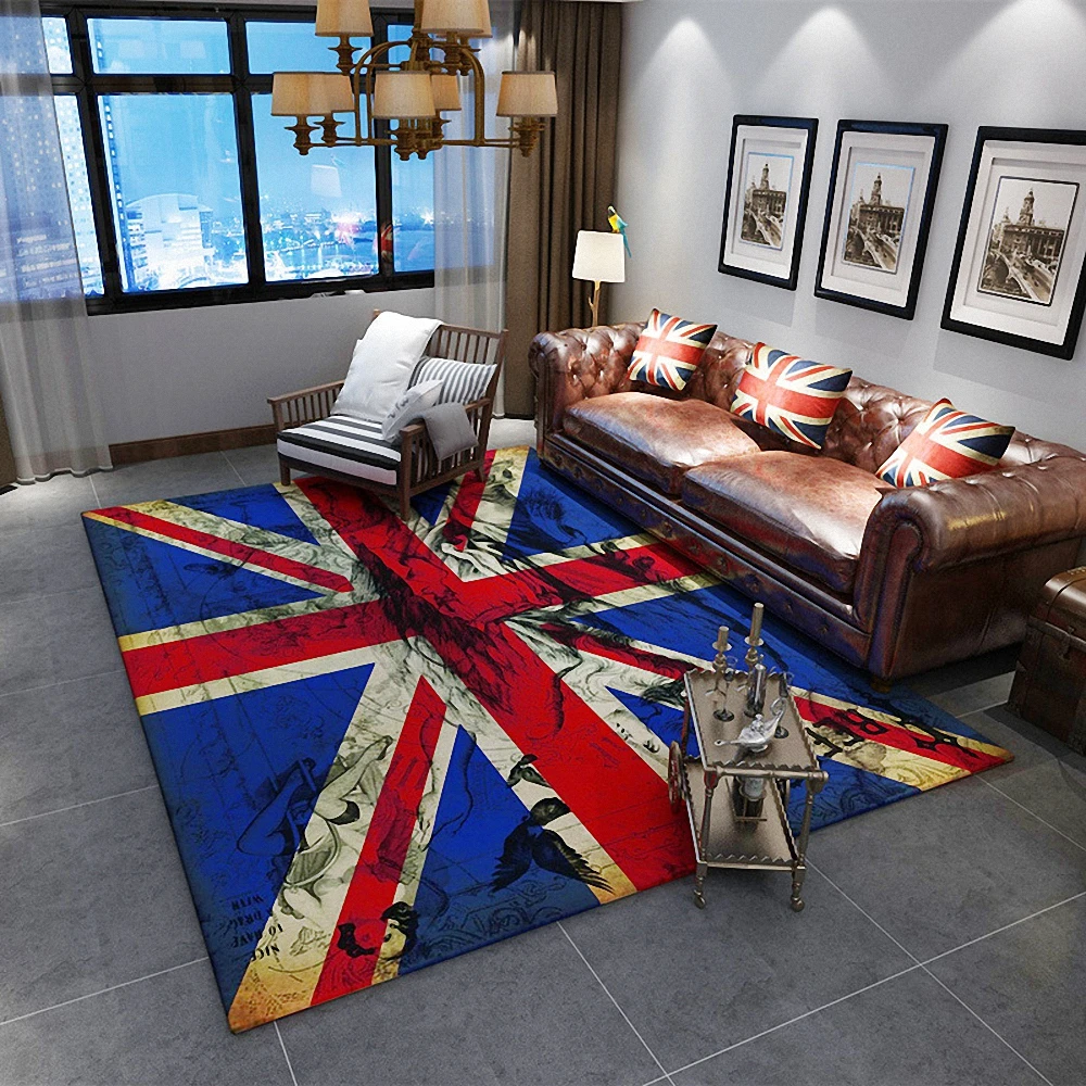 Retro Carpet British Flag Area Rugs Premium Soft Anti-slip Suction Floor Mat Home Hotel Outdoor Bedroom Prayer Parlor Blanket B2