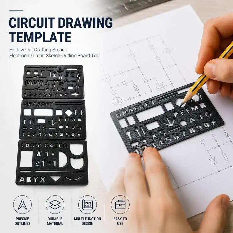 Hollow Circuit Drafting Stencil Electronic Schematic Drawing Template Student Draft Supply