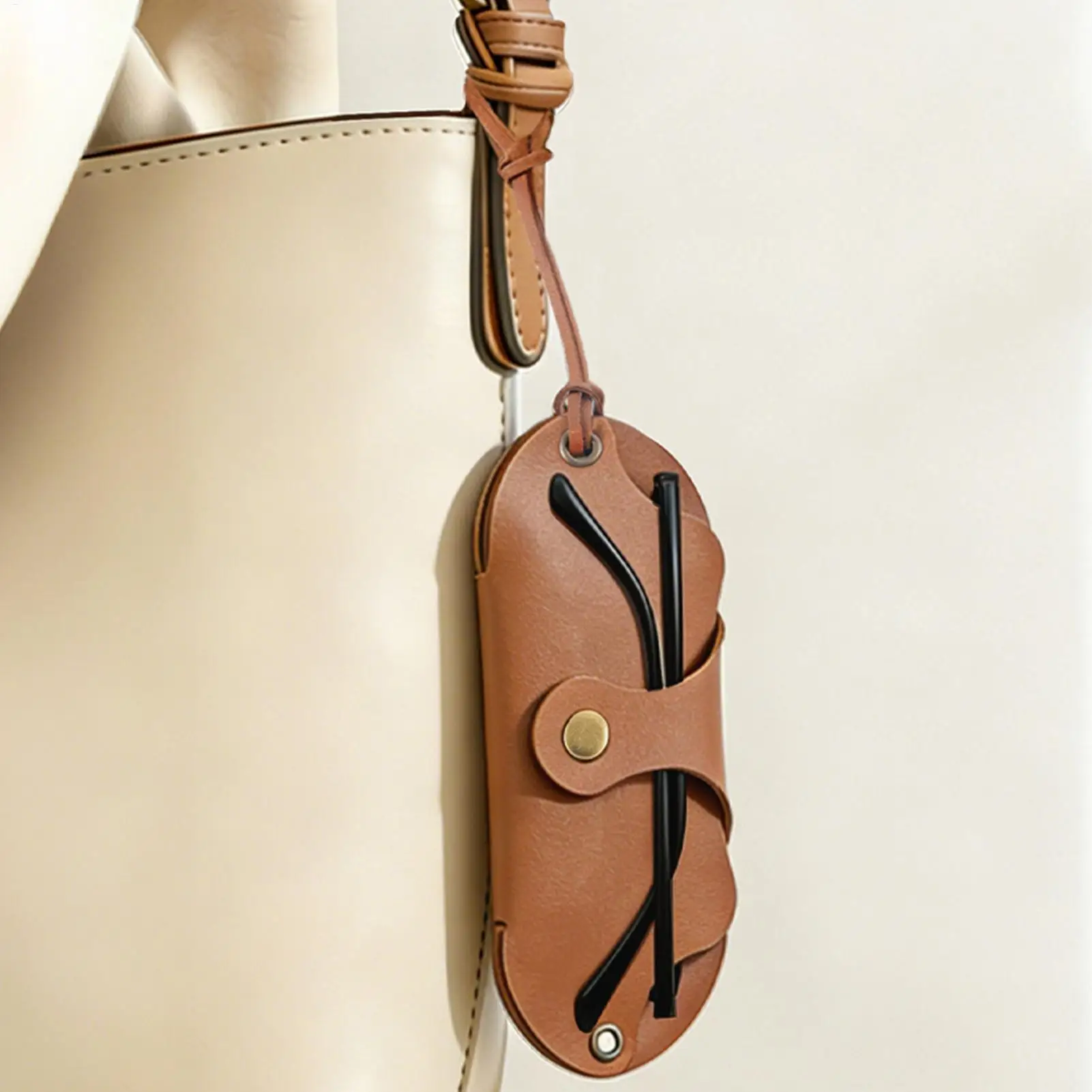 Eyeglass Case Soft PU Leather Eyewear Organizer with Strap S