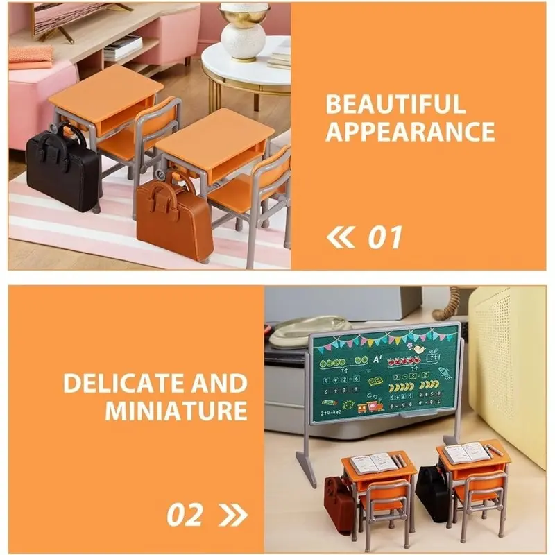 13Pcs Mini Study Supplies Set, Including Tables, Chairs, Backpacks, Blackboards, And Books,Parent Child Interact Model-N37R