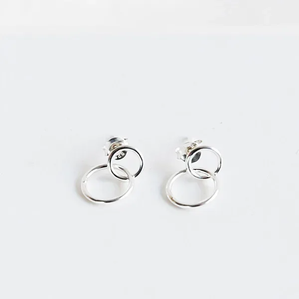 

925 sterling silver Double circle Stud Earrings for Women Elegant Wedding Jewelry pendientes mujer moda