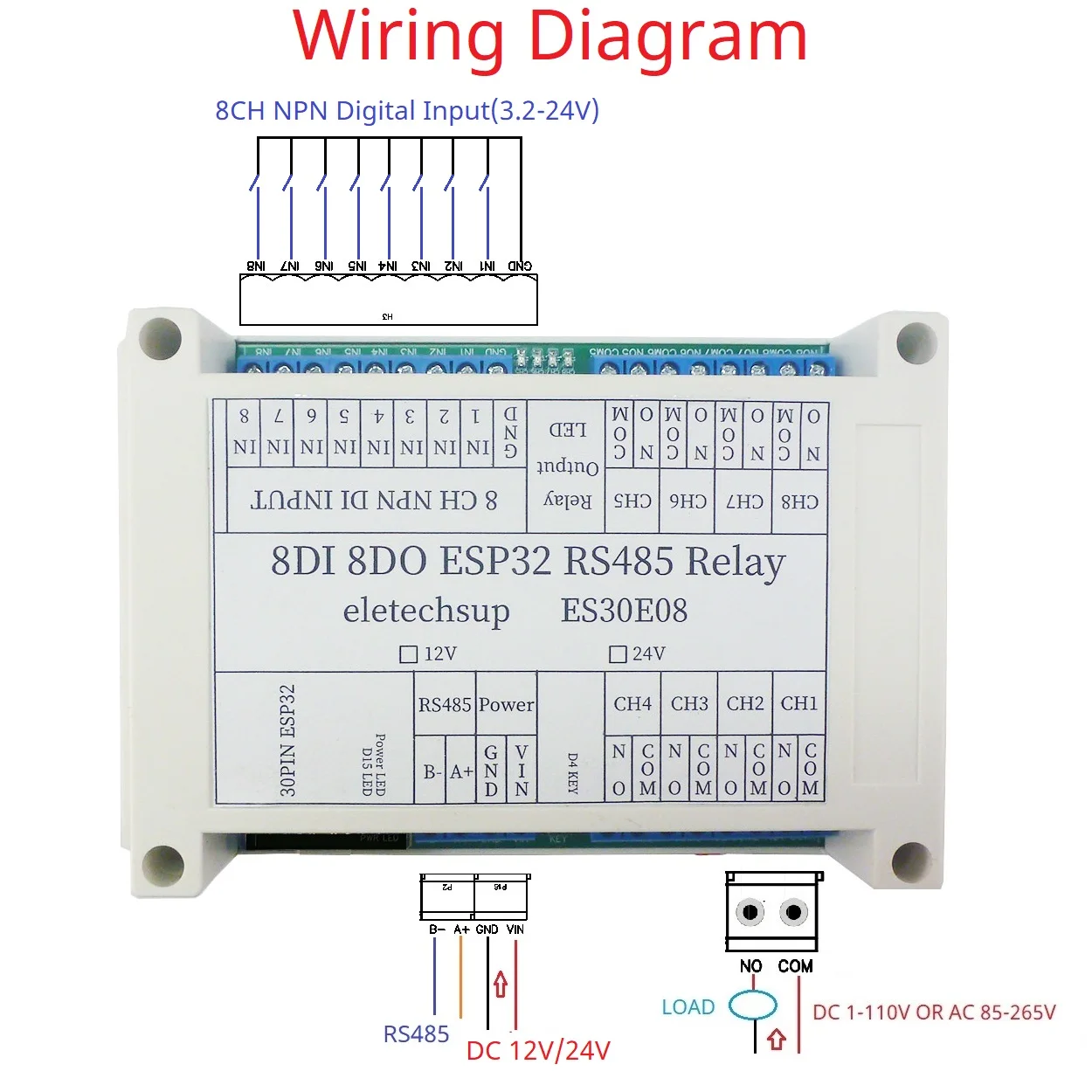 ESP32 8CH Programmable Relay Module WiFi 2.4G & RS485 Modbus | 30Pin Expansion Board for Smart Home/Industrial IoT PLC Control