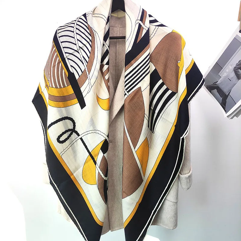 

Шерстяное одеяло, шарф, шаль, накидка 2025, женские зимние шерстяные шарфы, накидки на осень-зиму, модный принт 130x130 см
