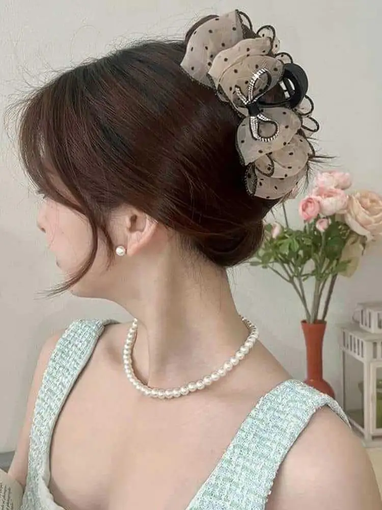 

Korean Gentle Style Mesh Bubble Hair Clip Hair Accessories Bow Hair Claw Clip 2-side Bows Shark Clip Elegant Headwear BB Girls