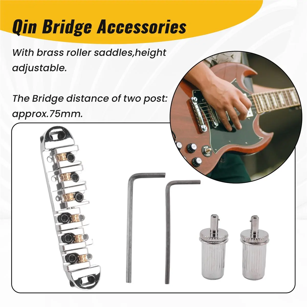 618sale Chrome Metal Plated Roller Saddle Tune-O- Bridge for Style Electric Guitar Replacement