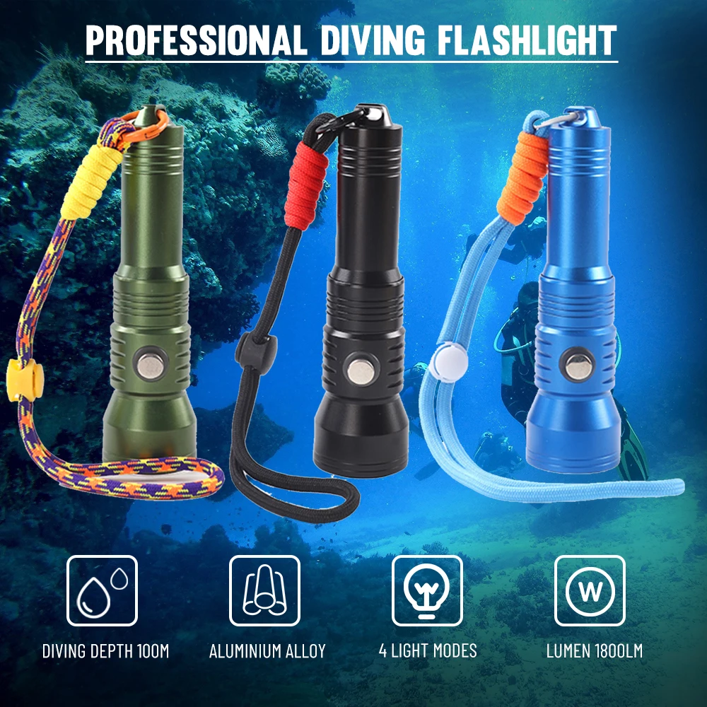 Asafee DT200 Diving Flashlight White Light SFT40 Light Dive Torch 1800LM Ultra Strong Light 100M Underwater Scubalight