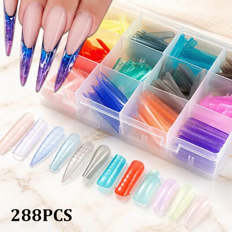 288/144PCS Multiple Acrylic False Nail Dual Form for Poly Extension Gel Extension Nail Molds Reusable Manicures Accessories Tool