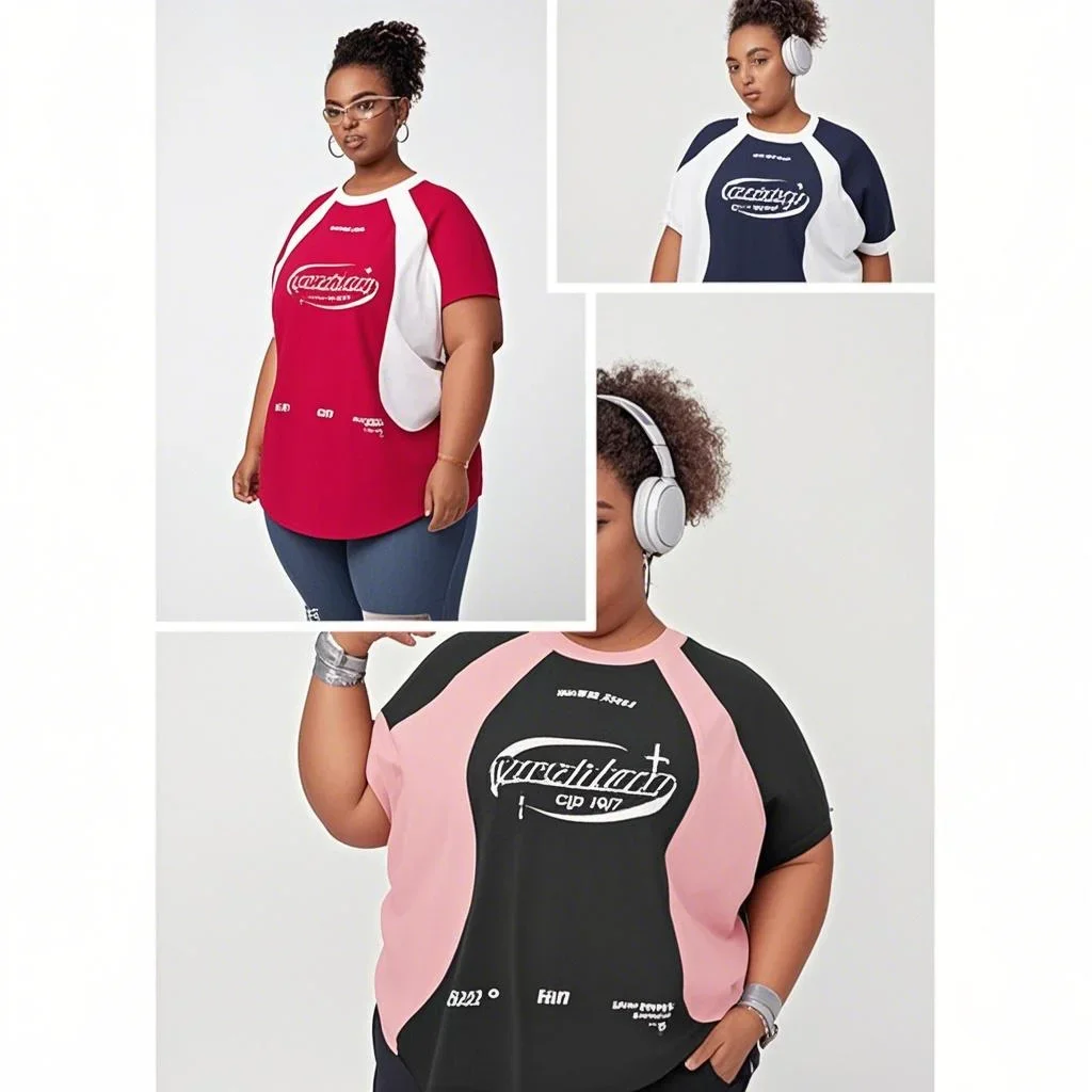 

2025 Fashion Women Street Racing Motorcycle Plus Size Printed Color Block Raglan Sleeve Loose Comfortable Breathable T-Shirt