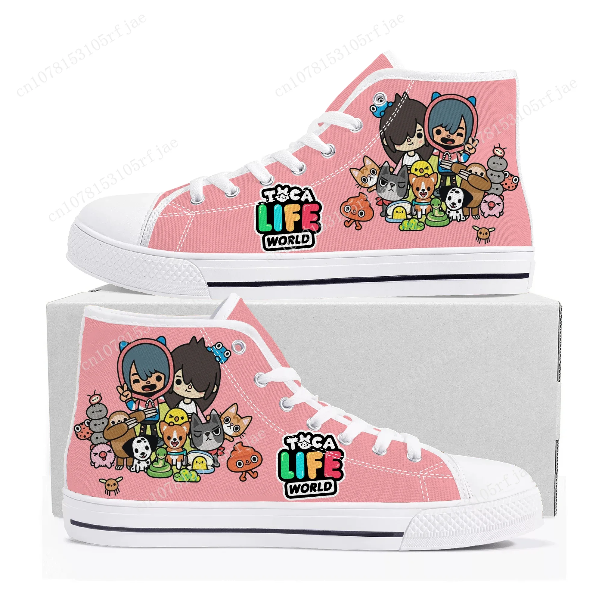 

Toca Life World High Top Sneakers Cartoon Game Mens Womens Teenager High Quality Fashion Canvas Shoes Casual Tailor Made Sneaker
