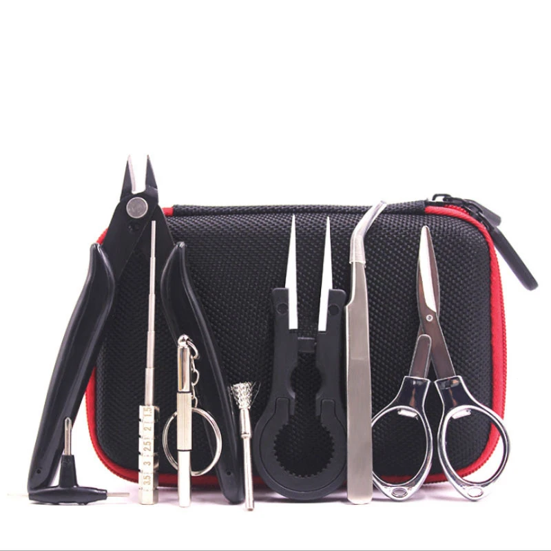 8 in 1 Prebuilt Coil DIY Tool Kit Bag Ceramics Tweezers Pliers Wire Band Clapton Coil Bacon Cotton For RDA RTA RBA