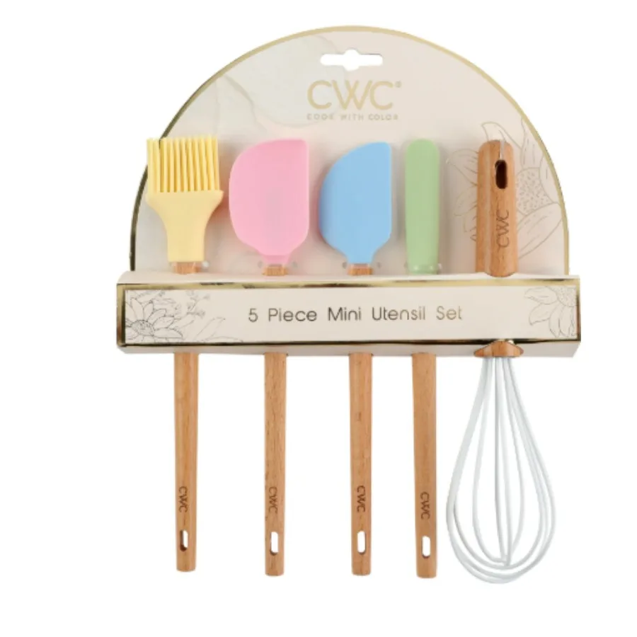 

COOK WITH COLOR 5 PIECE MINI EASTER SILICONE UTENSIL SET WITH WOOD HANDLE.