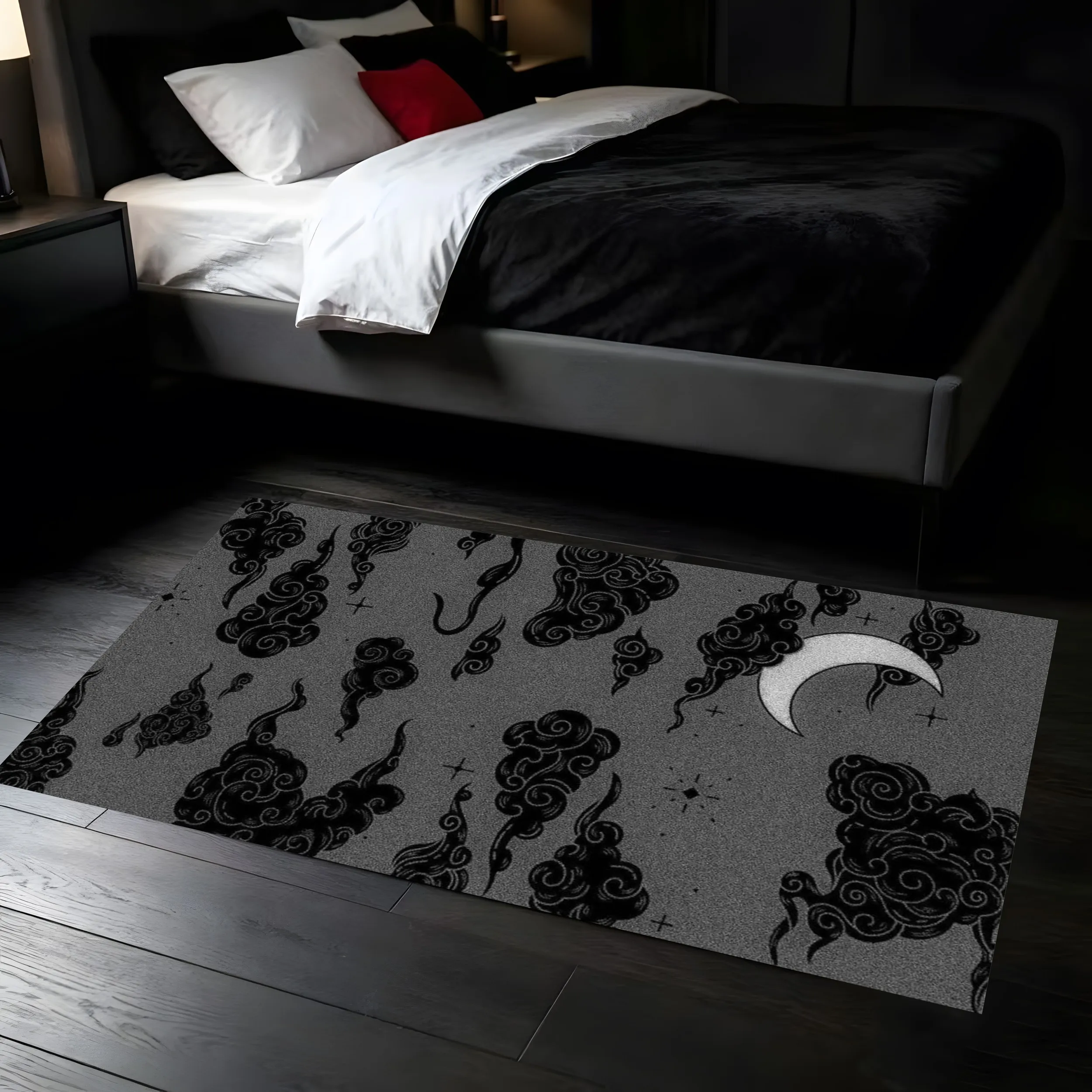 2D Large Carpet with Cartoon Ghosts, Bats and Flowers, Retro and Childlike Style, Soft and Fresh, Creating a Joyful Halloween