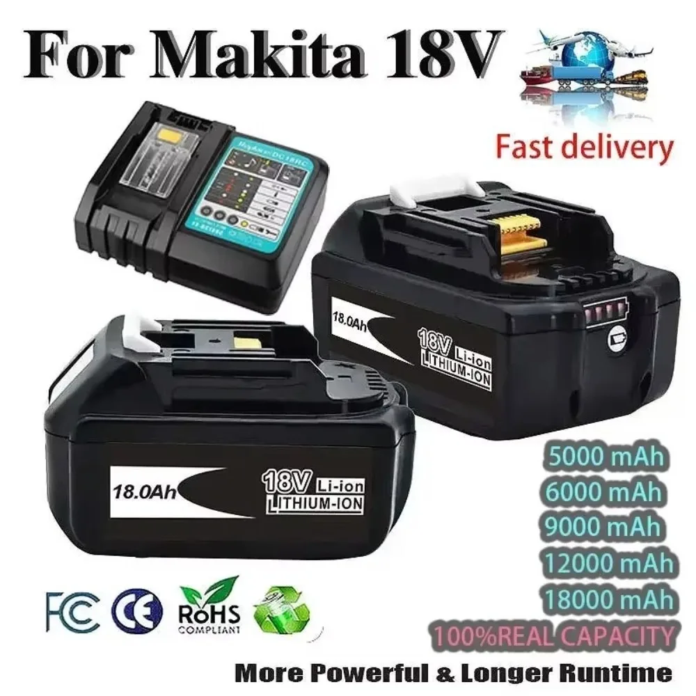 18v Battery for Makita Screwdriver BL1860 BL1850B BL1850 BL1840 BL1830 and 18v Charger Replacement Batteries for Power Tools.