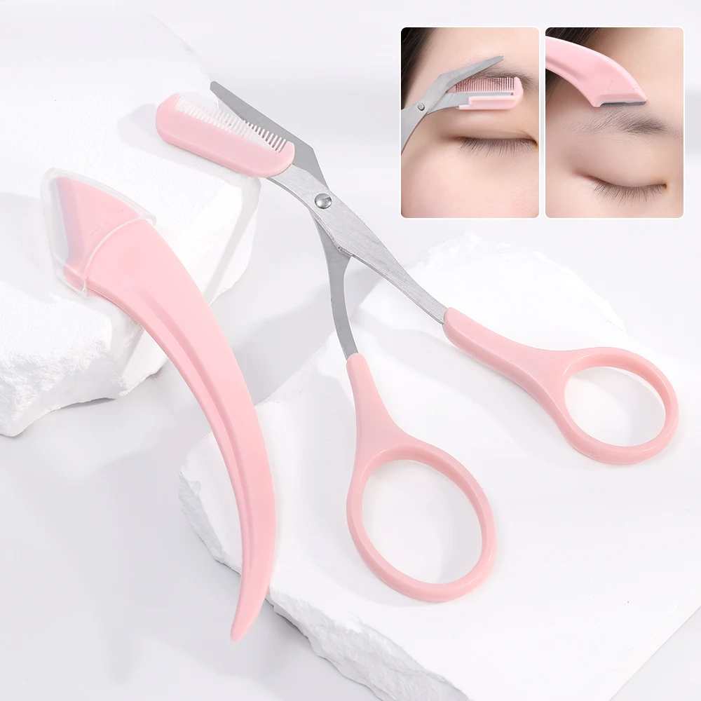 1/2Pcs Eyebrow Trimming Knife Eyebrow Face Razor for Women Eyebrow Scissors with Comb Brow Trimmer Scraper Beauty Scissors Tools