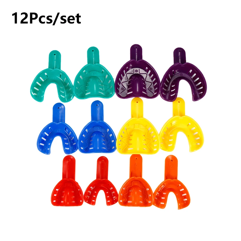 12Pcs Dental Impression Trays Adult Children Teeth Holder Dentist Oral Care Tools Autoclavable Sterilization Disposable Plastic