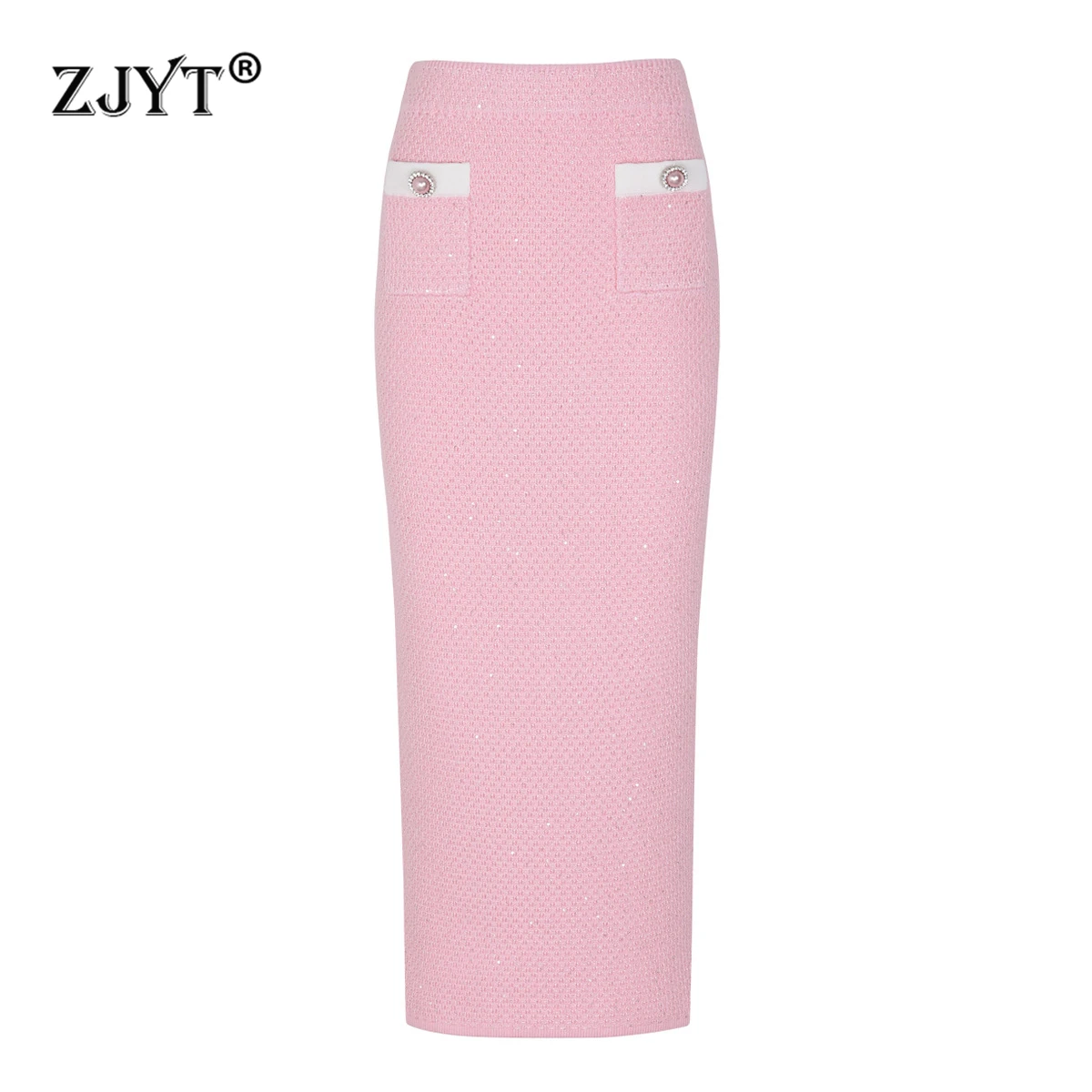 

ZJYT элегантные женские прямые вязаные юбки миди для женщин, весна 2026, модные женские юбки с эластичной резинкой на талии Faldas, повседневные вечерние