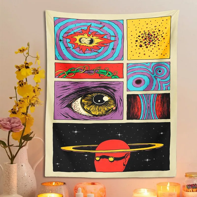 Psychology, Planets, Space Tapestry Cartoon Kawaii Wall Hanging for Bedroom Tapestries Poster Blanket College Dorm Home