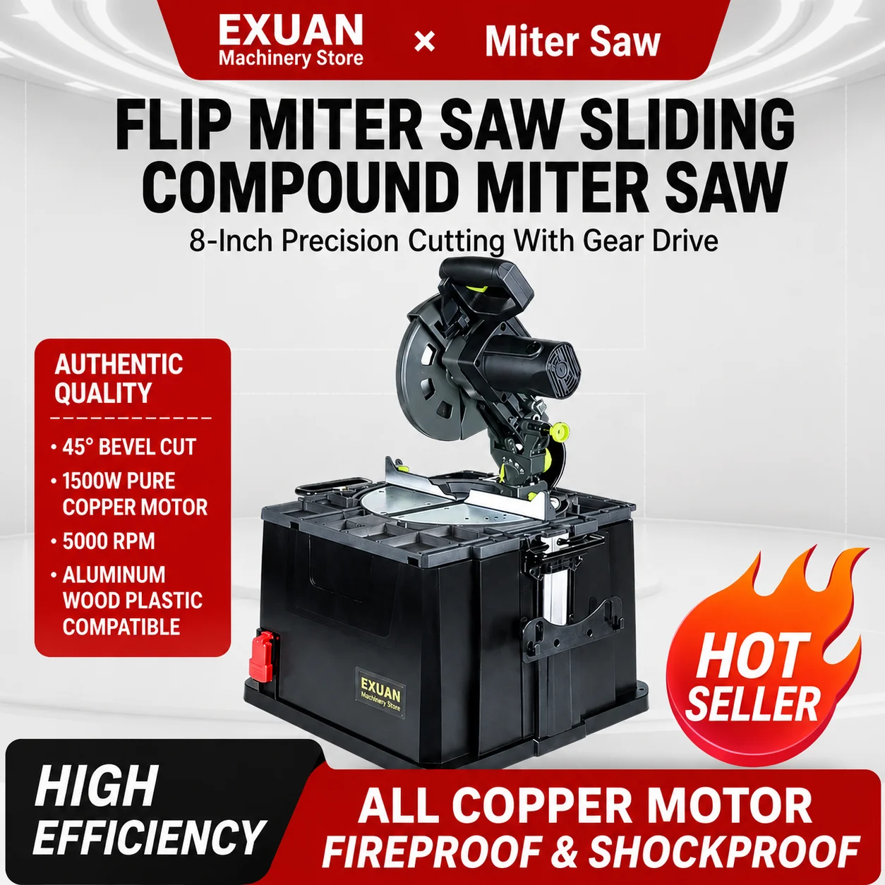 8-Inch Flip Saw High-Precision Multi-Function Cutting Machine 45° Bevel Saw Compact Aluminum Cutting Saw Woodworking Angle Saw