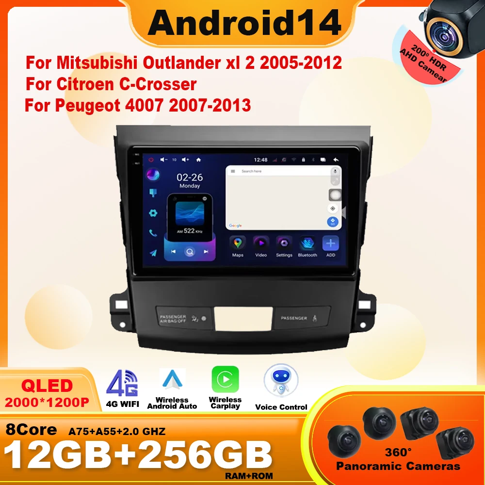 

Android 14 Car Radio Multimidia Player For Mitsubishi Outlander xl 2 2005-2012 For Citroen C-Crosser For Peugeot 4007 2007-2013