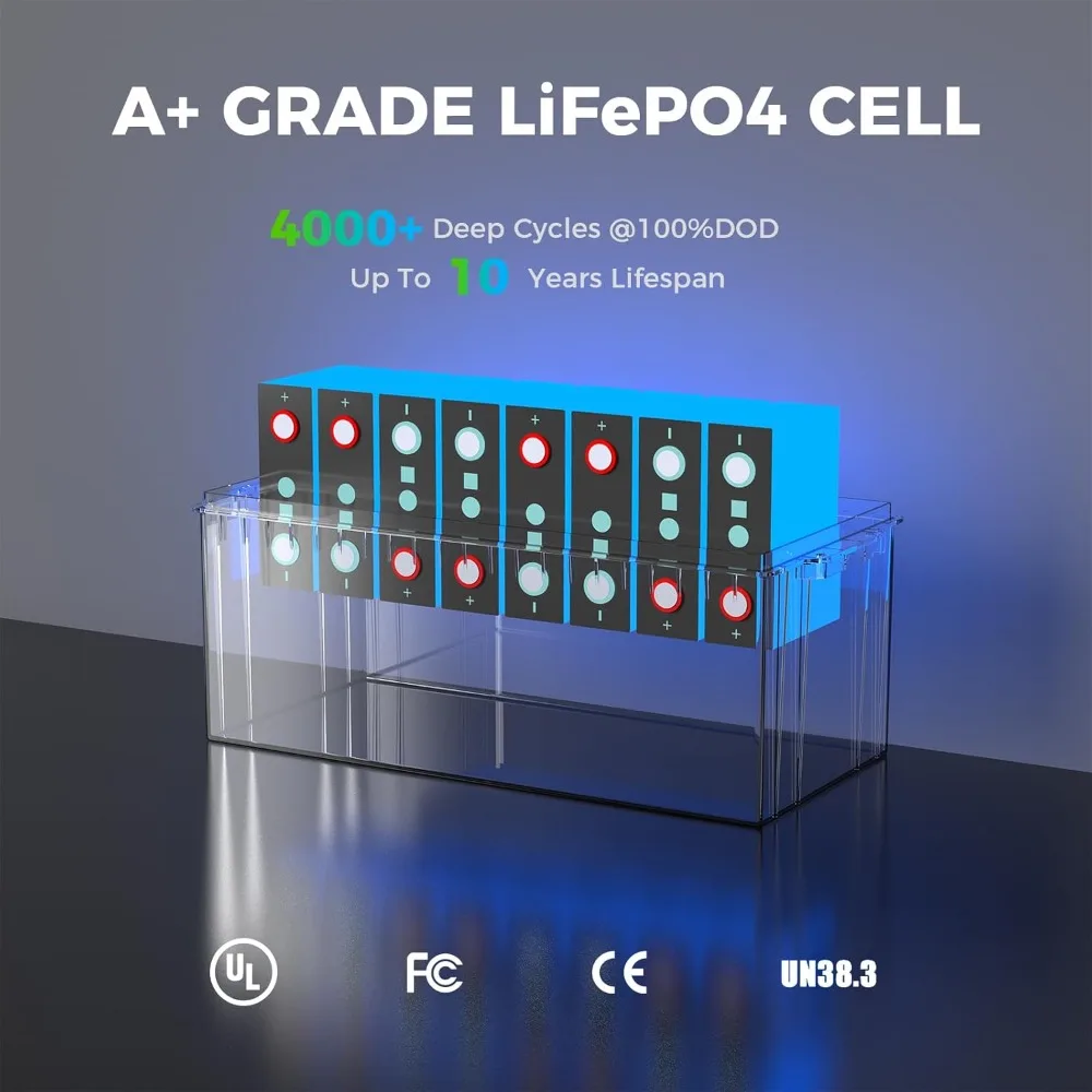 12V 200Ah PLUS LiFePO4 Battery, Max. 2560Wh Power, 12.8V LiFePO4 Battery Upgrade 200A BMS with Low-Temp Protection, 4000+ Deep