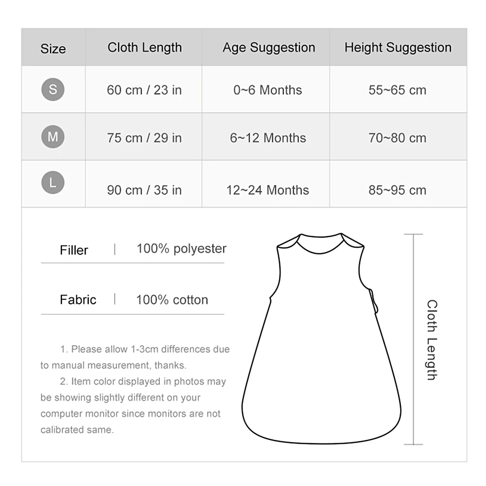 طفل سترة كيس النوم 2.5tog 100% القطن 0-24 أشهر الربيع والخريف كيس النوم بلا أكمام مع منطاد الهواء الساخن 60 سنتيمتر طويلة #6