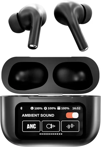 A9Pro Auriculares intrauditivos Bluetooth inalámbricos con pantalla táctil multifunción, color negro, compatibles con sistema dual, Bluetooth 5,4, resistentes al agua