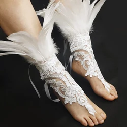 Lace Feather Long Gloves Gothic Mesh Sleeve Halloween Party Hook Embroidery White Mittins Female Stage Accessory Gothic Sleeve