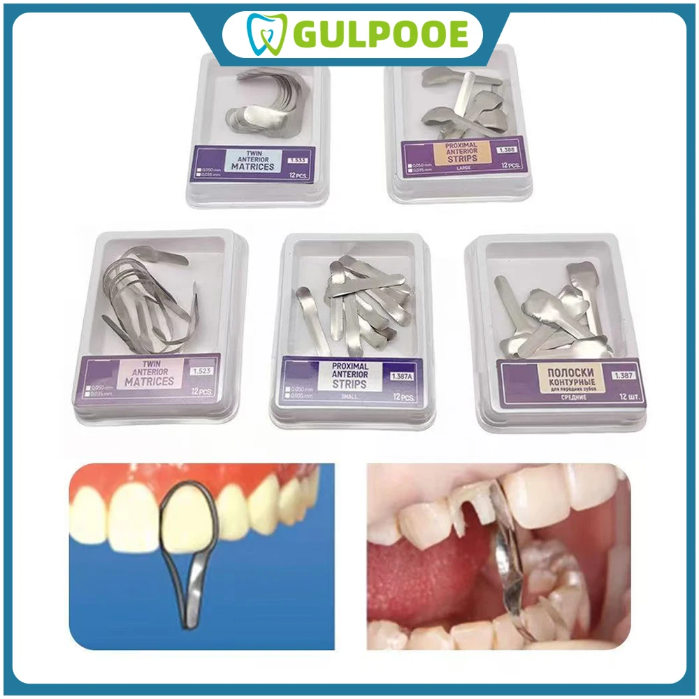 GULPOOE Dental Proximal Anterior Strips Twin Anterior Matrice Sectional Contoured Matrices System For Anterior Restoration