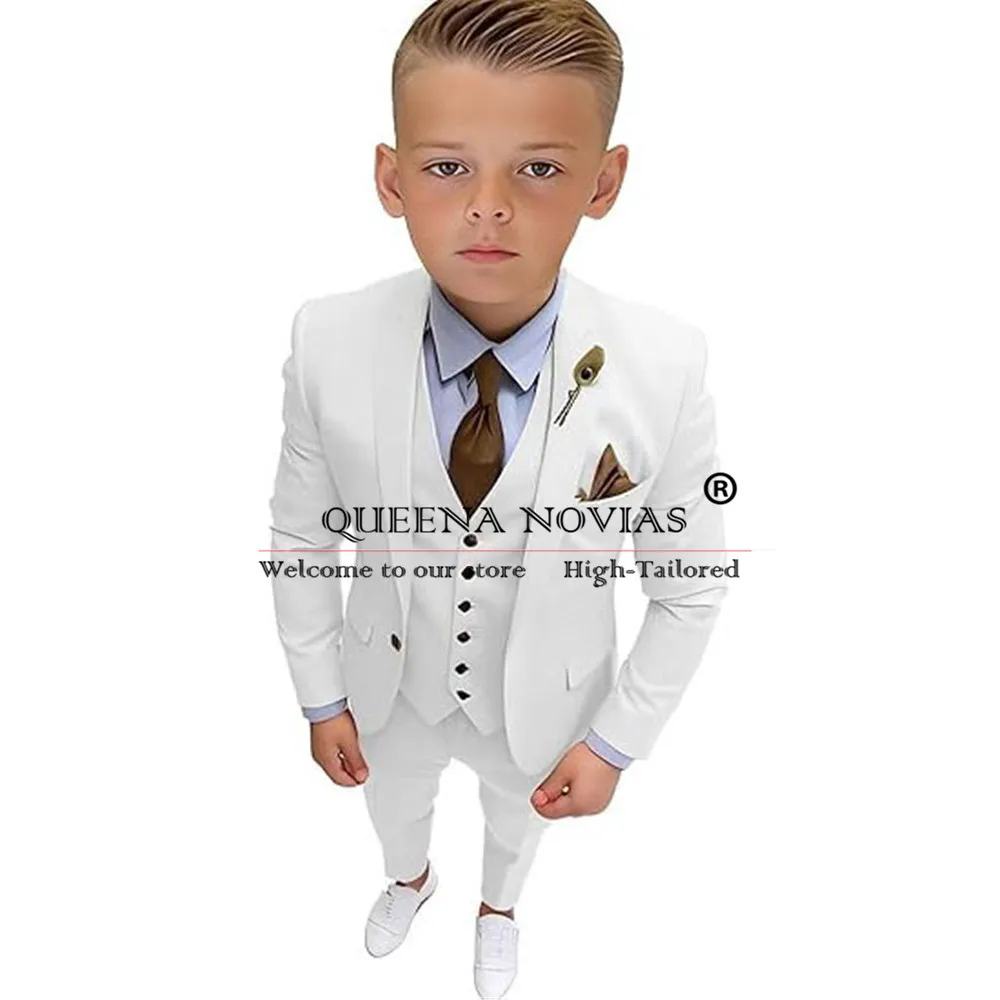 Boys Formal Suits 3 Piece Set Kids Tuxedo Wedding Outfit Toddler Suit Bespoke Jacket Vest Pants Costume Enfant Garçon Mariage