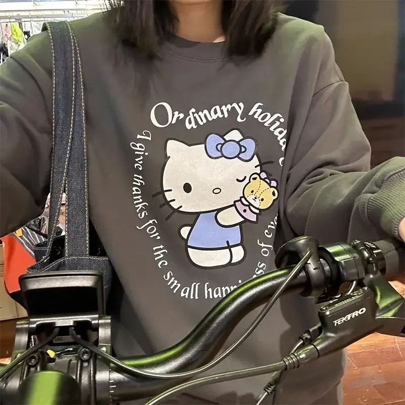 

New Miniso Hello Kitty Pullover Loose Cute Printing Round Neck Long Sleeves Fashionable Versatile Early Autumn Sweatshirt