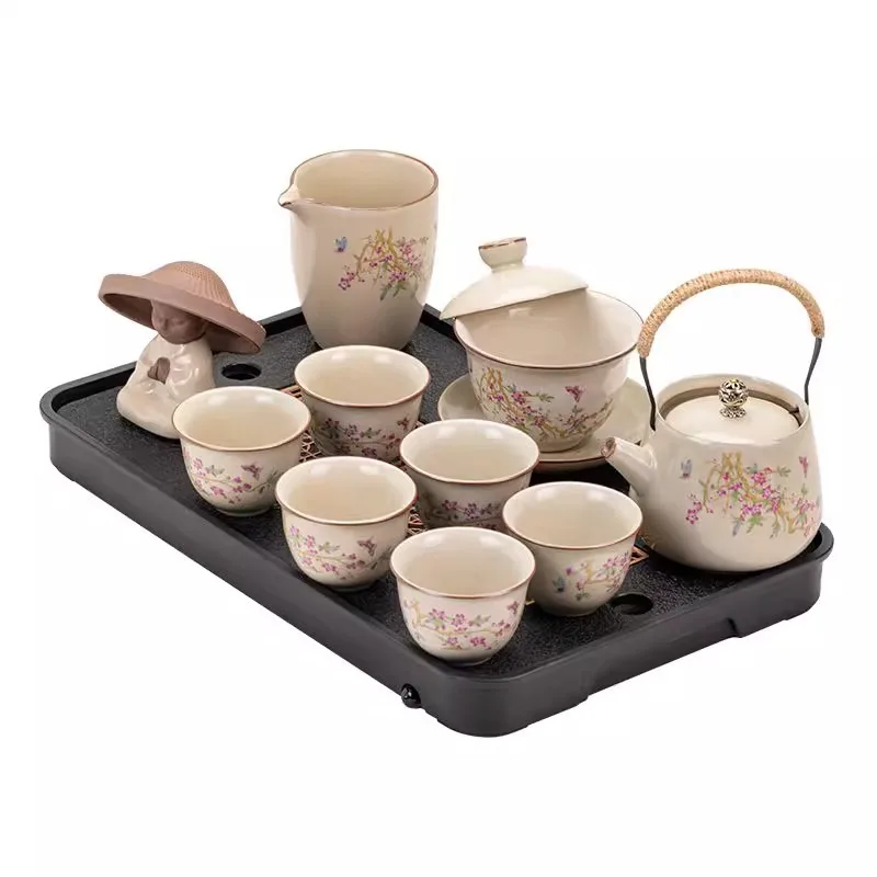 

New Ru kiln Gongfu tea set, luxury home festival porcelain teapot cup, tray full set of gift sets