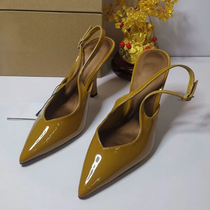 

Brand Design High Heels Women Slingback Shoes Shallow Back Strap Elegant Pointed Toe Autumn Office Lady Pumps Big Size Footwear