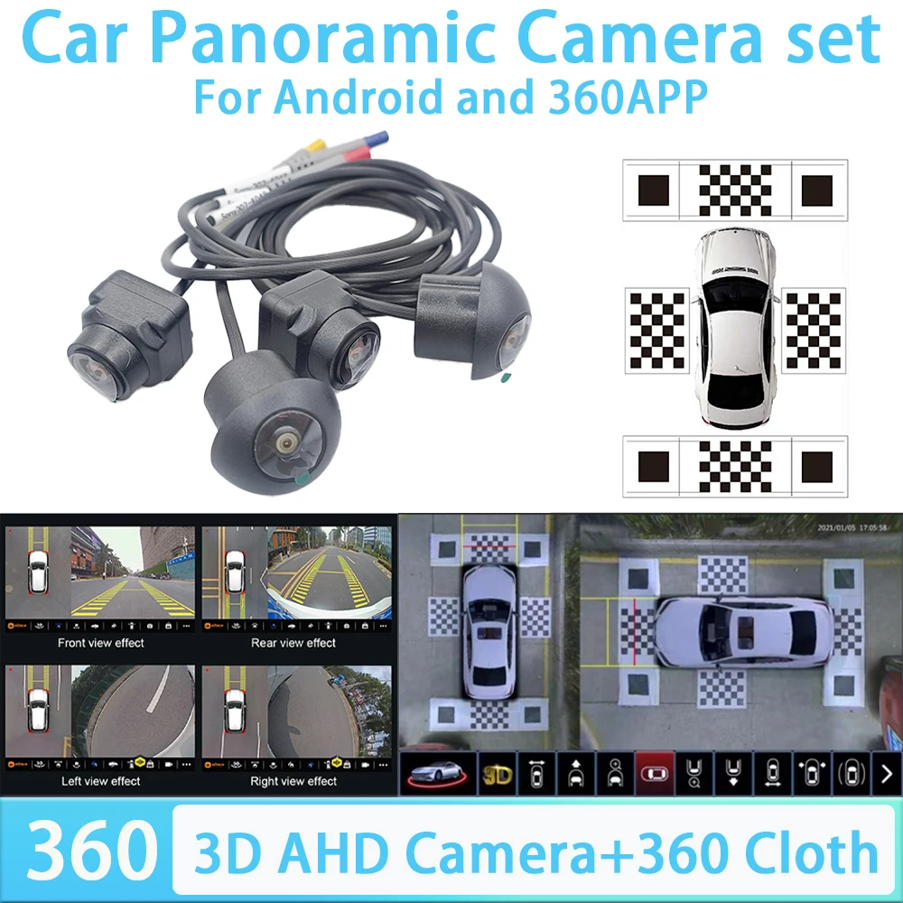 

3D AHD 1080P HD Night Vision Automotive Panoramic Camera System 4Cameras+Universal 360 Fabric Calibration Cloth For Android Auto