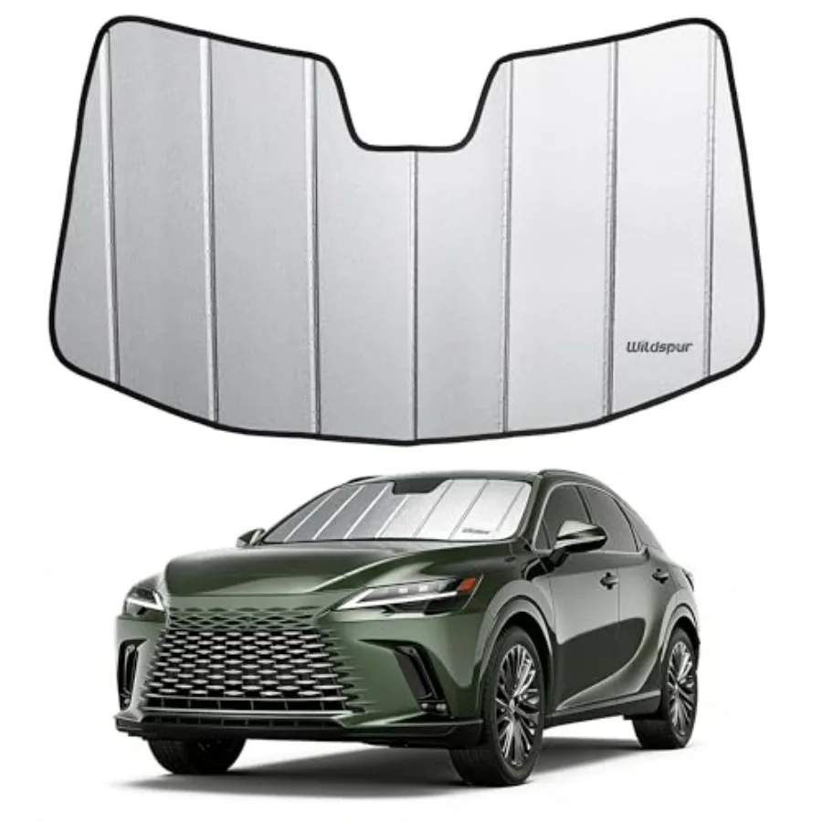 

Custom Fit 2023-2026 RX Windshield Sun Shade for Lexus RX 6-Layer Triple Laminate Core, Black, Accordion Folding Design with St
