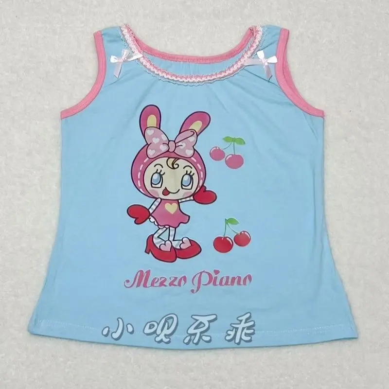 Baumwoll-T-Shirt mit Cartoon-Print für Studenten, ärmellos, japanischer Y2k-Stil, Sommer-Neuheit, Tochterkleidung, süße Kawaii-Grafik-T-Shirts