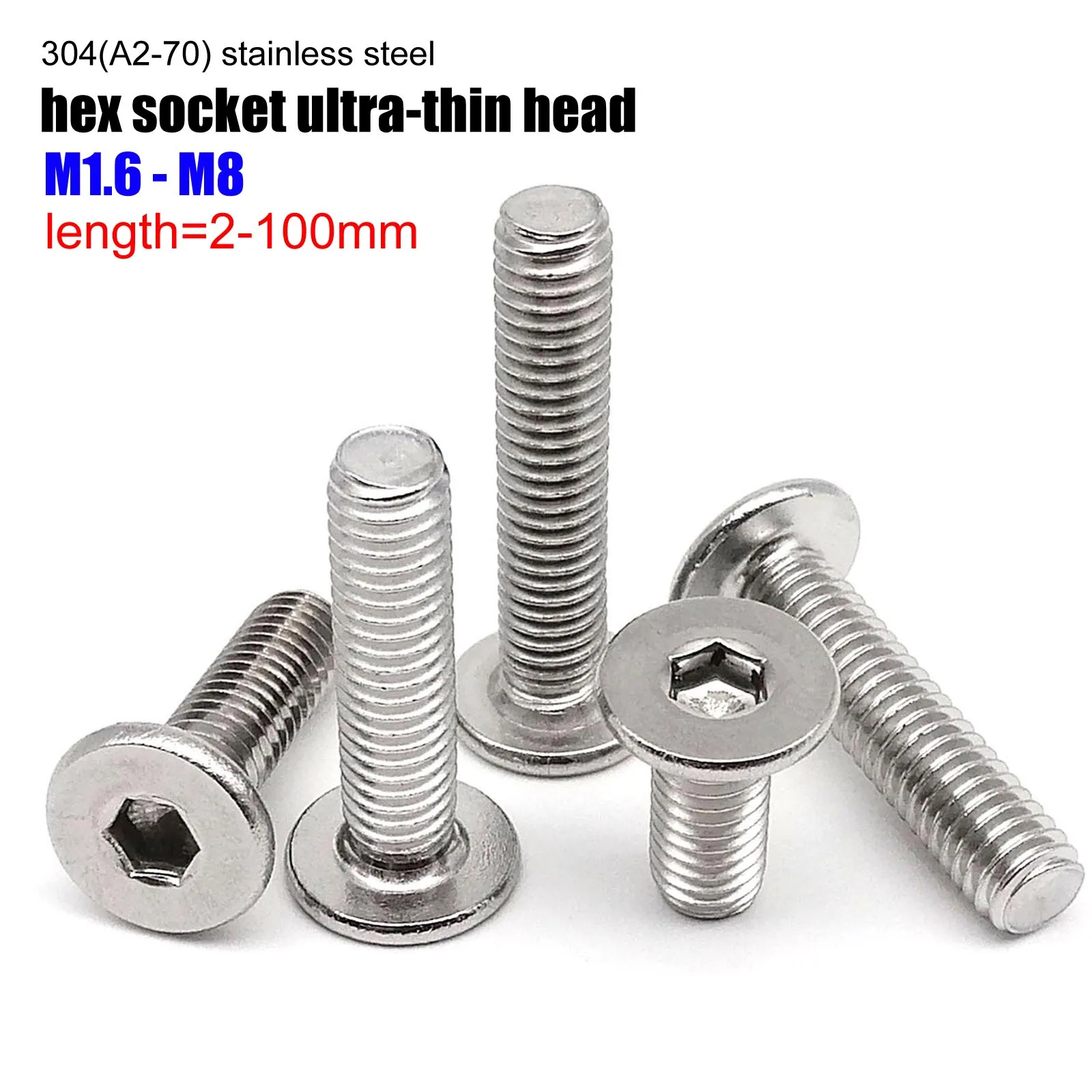Stainless steel hex screws M1.6 to M8