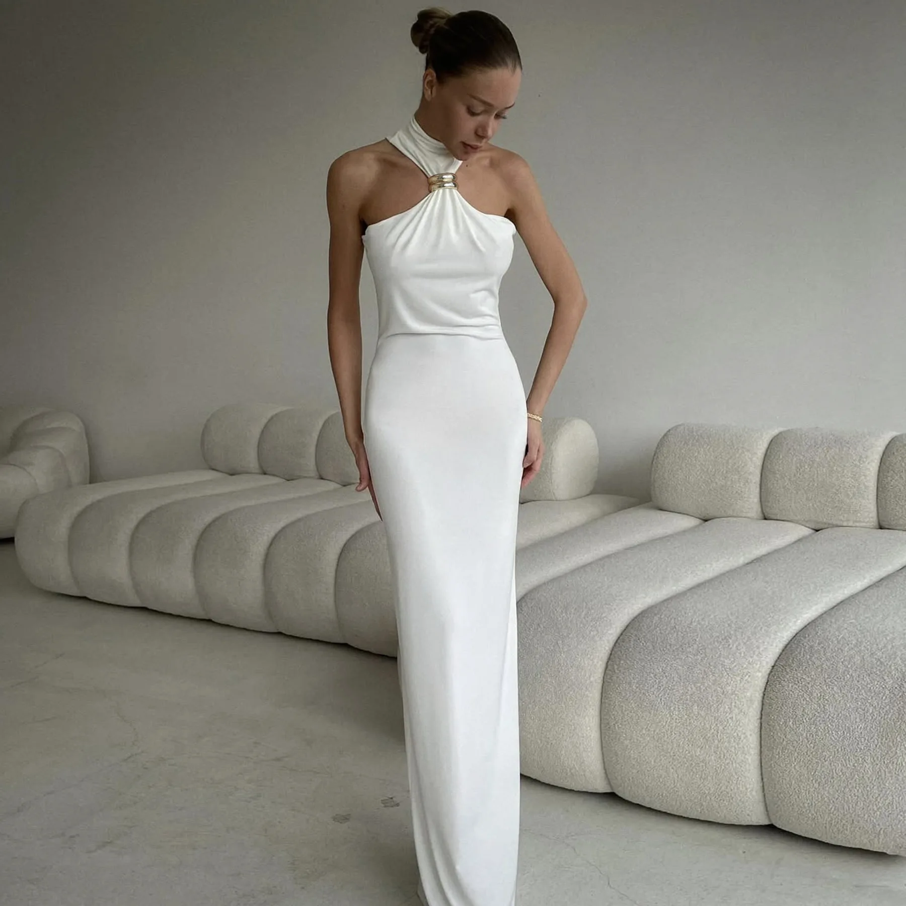 Ele Bla Metal Neline Dr Slimming oulder Bared Long Sexy Sister Sle Dr High Waist Bodycon Summer Gown