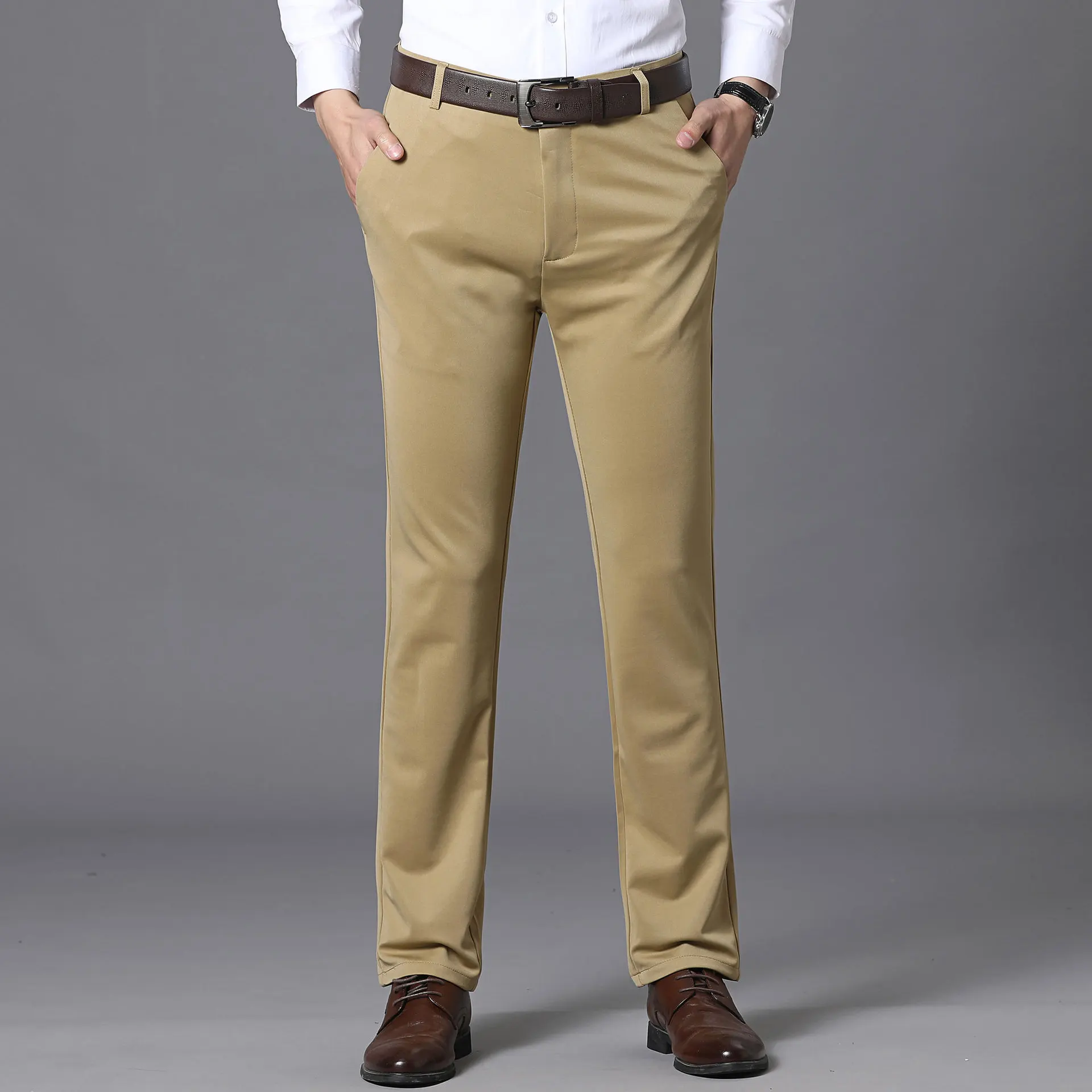 

Летние дышащие мужские деловые брюки, эластичные повседневные брюки с высокой талией, прямые, удобные, немнущиеся, разноцветные, для мужчин