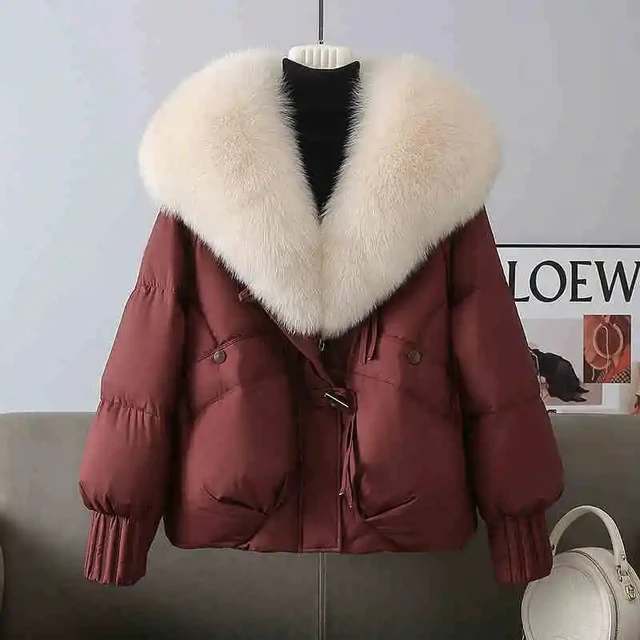 Winter New Warm Thicke Parka Coat Removable Fur Collar Loose Bread Coat Loose Chic Down Cotton-Padded Coat Women's Outwear 6