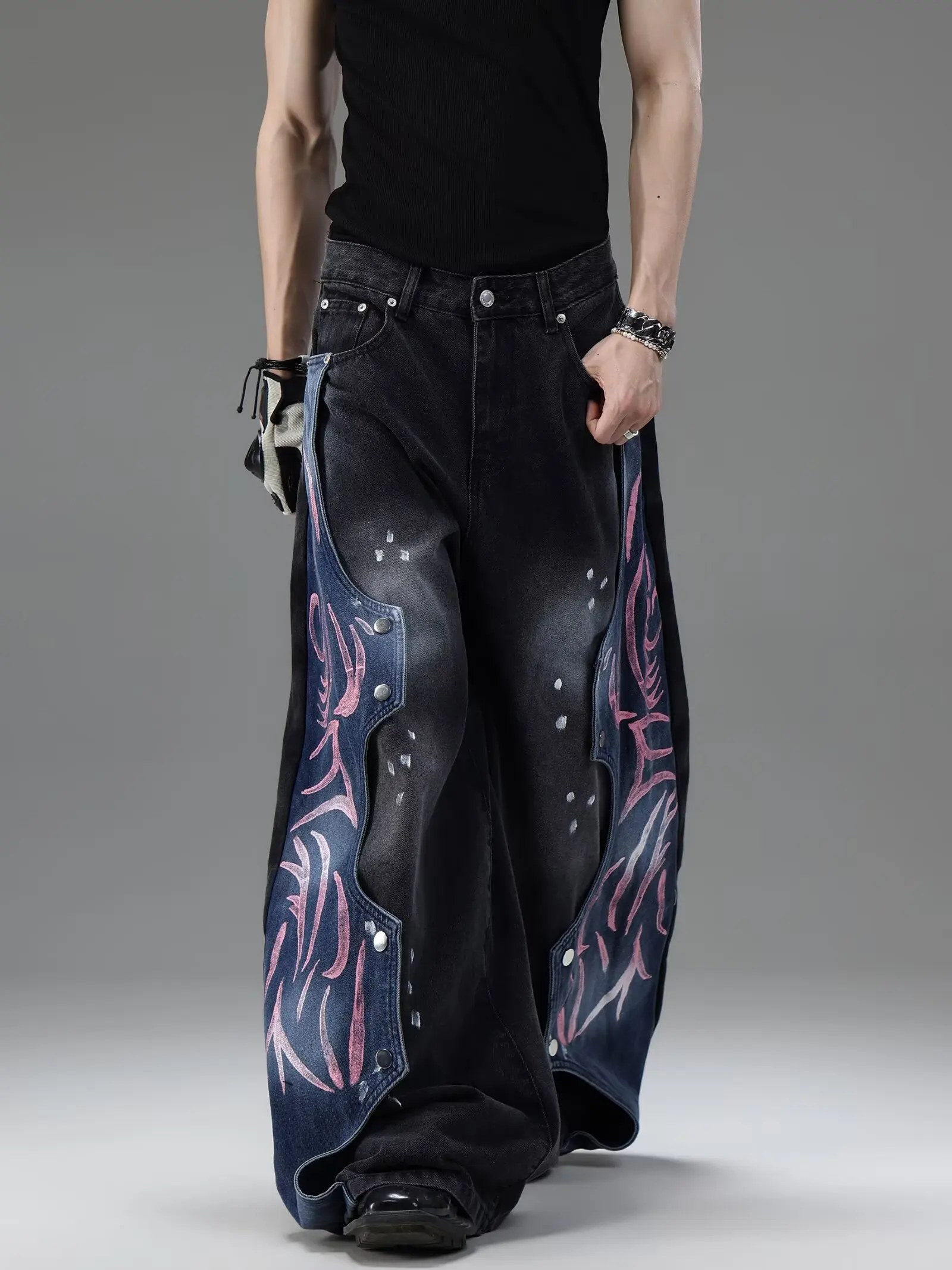 Men's Denim Pants Old Blue Washed Male Jeans Casual Men wear Loose Trousers New Korean Style Fashion Straight Wide Leg Pants