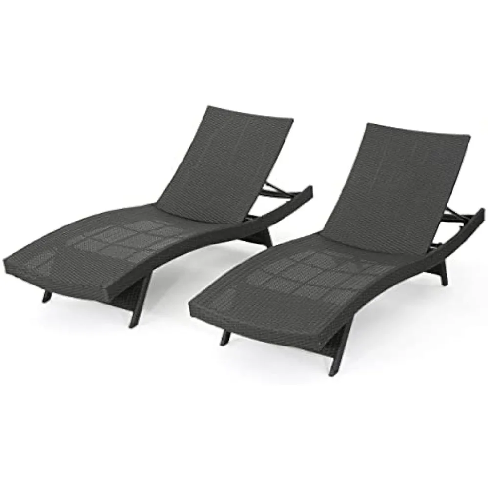 Salem Outdoor Wicker Chaise Lounge Chairs, 2-Pcs Set, Grey