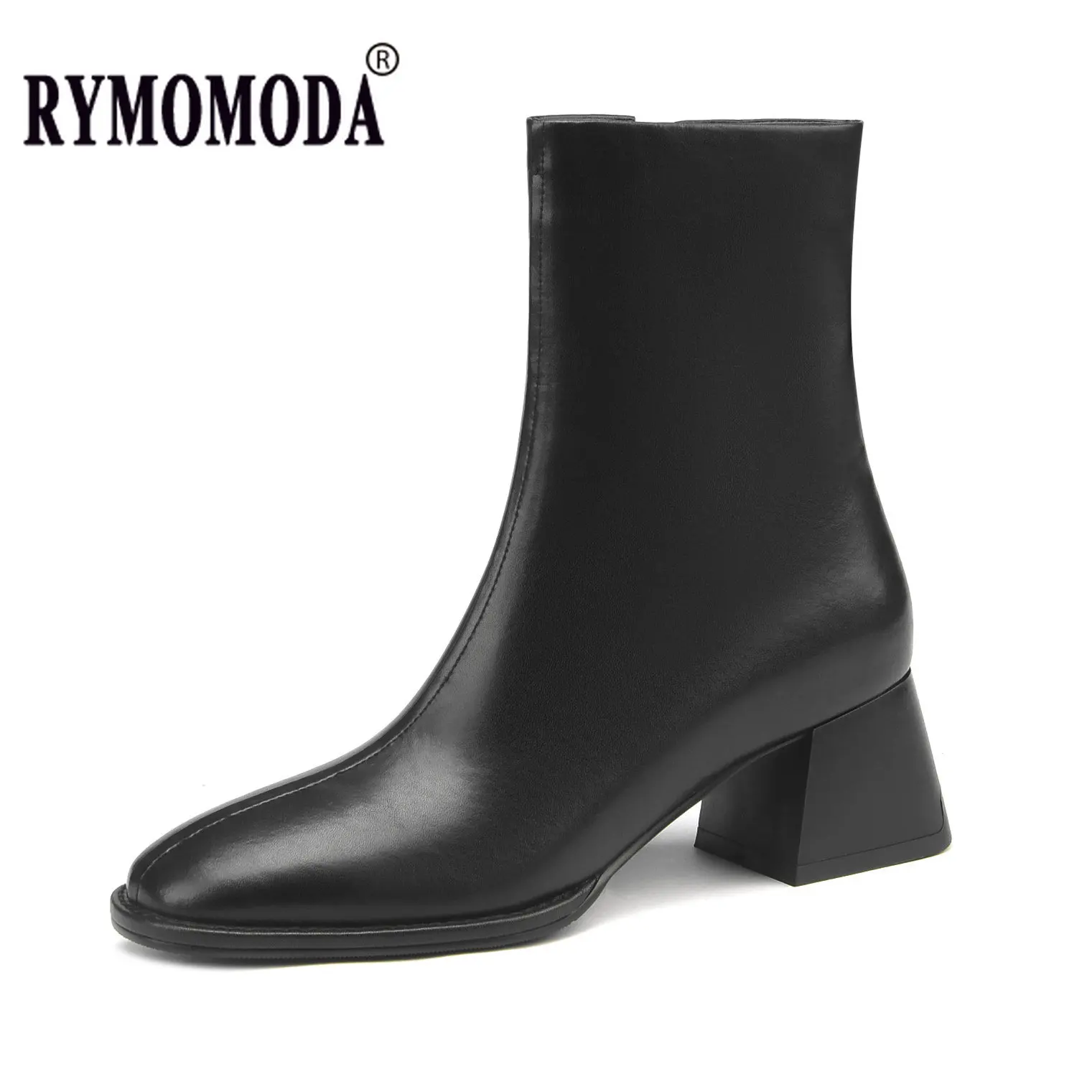 Women Ankle Boots Handmade Luxury Genuine Leather Medium Heels Zipper Black Short Boot Elegant Female Booties Designer Shoe 42