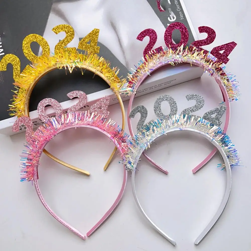 Diadema con lentejuelas brillantes para hombre y mujer, accesorios para el cabello para fiesta navideña, Feliz Año Nuevo, 2024