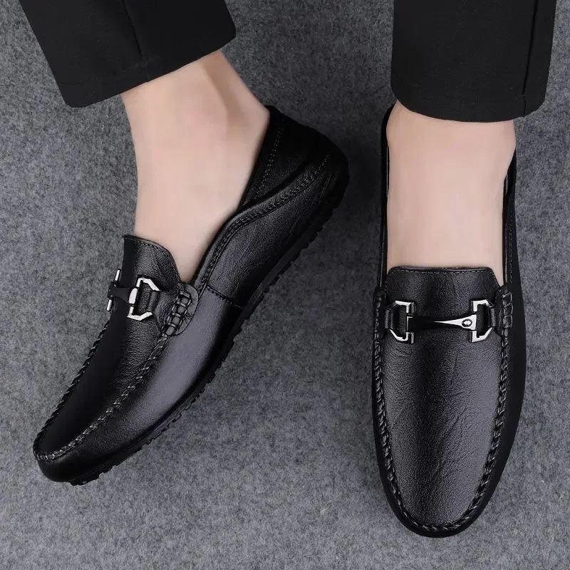Loafers Men\'s Leather Shoes Soft Male Casual Shoe Moccasin Slip-on New In Luxury Sale Fashion 2025 Pu Adults Classic Original