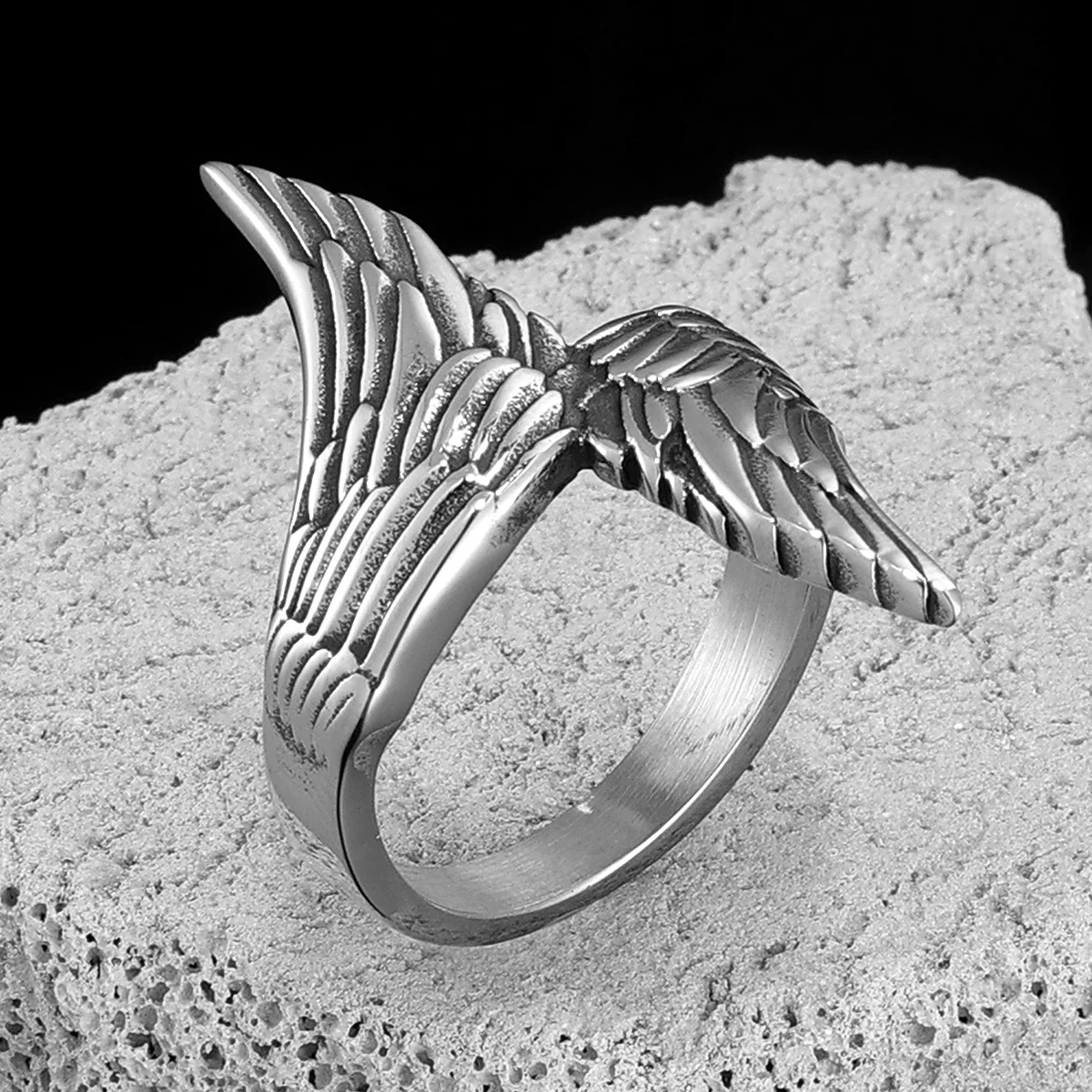 Angel Wings Ring Stainless Steel Men Rings Punk Rock Simple