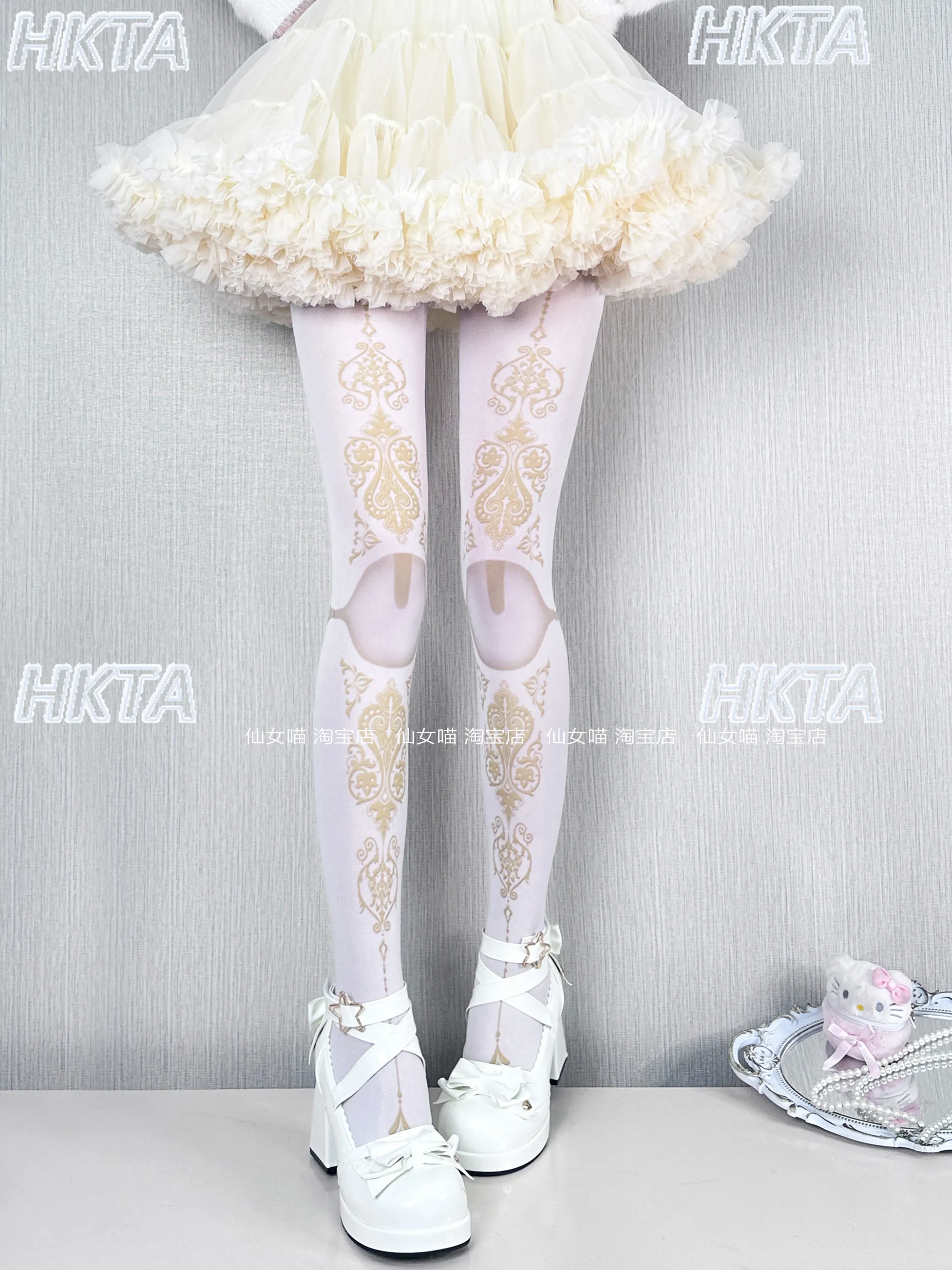 Japanese Subculture Goth Lolita Print White Pantyhose Spring 2026 Y2K Personality Hot Girl Sweet Velvet Tights Stockings Women