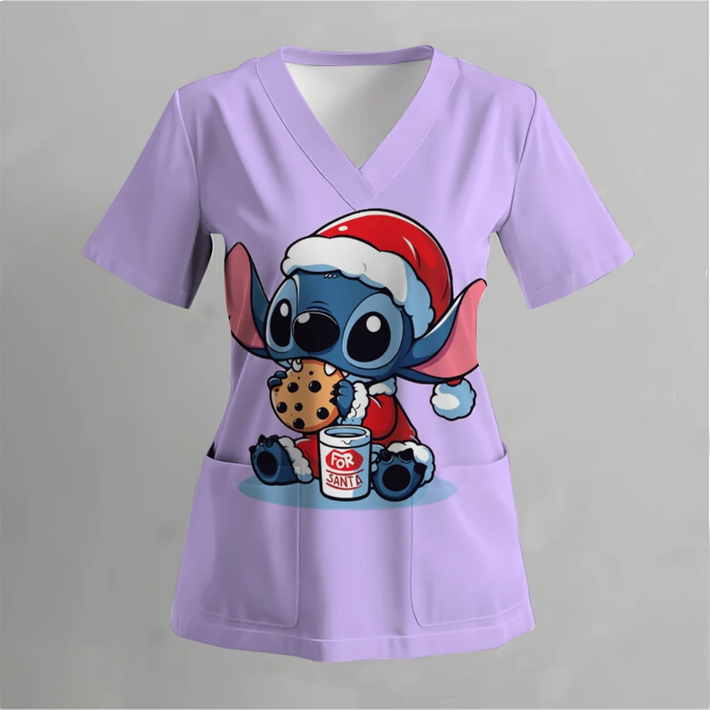 طباعة ديزني ميكي ستيتش الزي الطبي للنساء ممرضة الملحقات الزي السريري طبيب الأسنان بلوزة العمل البيطري سبا فرك القمم #2