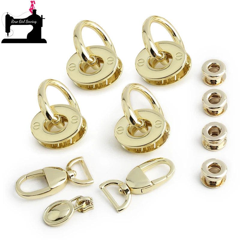 1/3/5Sets Light gold Metal Decorative Locks For Handbag Bags Tote Eyelets Swivel Snap Hook Hanger Connector Buckles Accessories